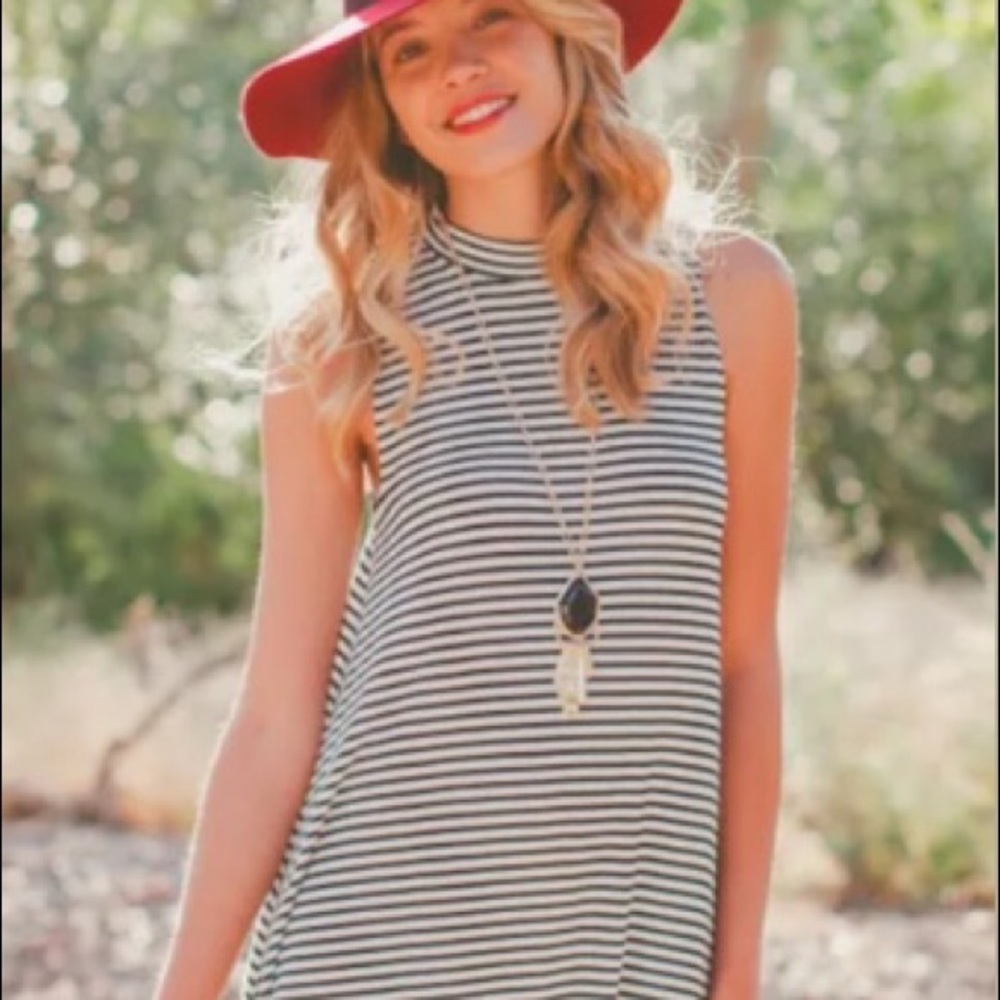 Everly striped mock neck swing dress